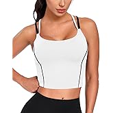 QUOJIZY Longline Sports Bras for Women Spaghetti Straps Tank Top with Built-in Bra Strappy Sports Bra for Yoga