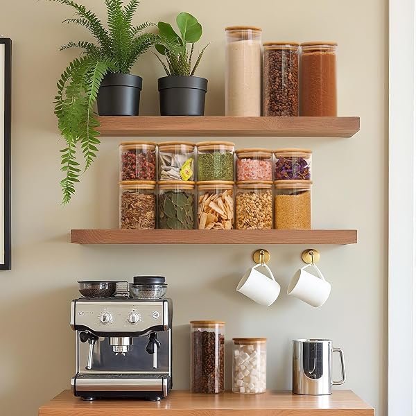 COMSAF 0.8 QT GLASS FOOD STORAGE JARS SET OF 6, CLEAR GLASS STORAGE CONTAINERS WITH LIDS, PANTRY ORGANIZATION JAR, SPICE JAR, BLOOMING TEA, COFFEE AND SUGAR CONTAINER, SMALL CANISTER SET FOR KITCHEN