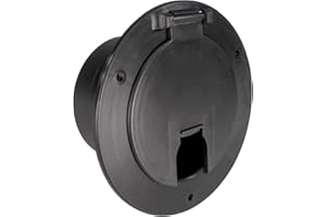 RecPro RV Black Power Cord Hatch Cover | UV-Stabilized Plastic | Snap Lock Door | Accepts up to 50 Amp Cord | Made in America