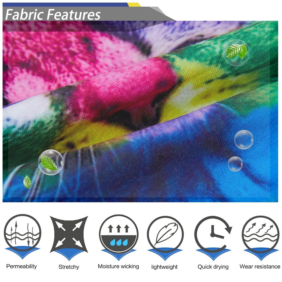 TUONROAD Unisex Animal Print Custom Cooling Headwear Chemo Head Wrap Colorful Rainbow Cute Cat Magic Headband Tubular Multipurpose Festival Neck Face Bandana for Bike Motor Yoga Workout Outdoor Sports