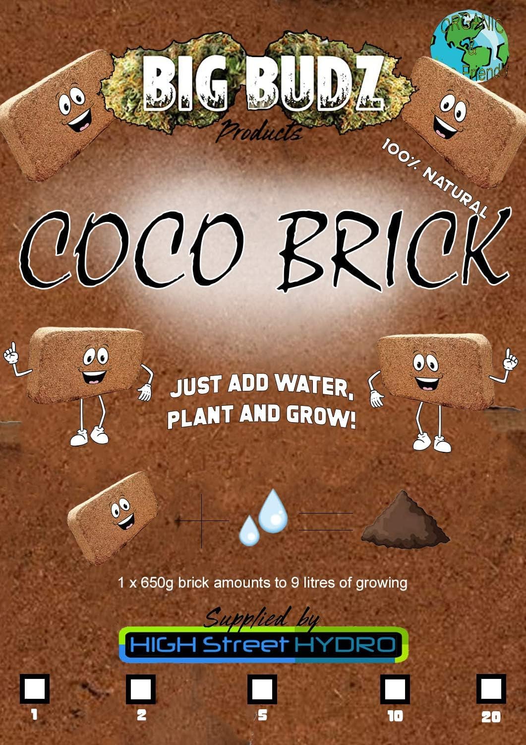 BIGBUDZ coco coir brick peat free COCO BRICK 650 g makes 9 ltrs x 2 bricks