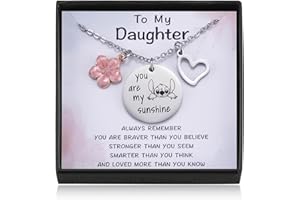 Kvekstio Lilo and Stitch Gifts You are My Sunshine Necklace&Card w/Gift Box for Teen Daughter Niece Stitch Jewelry Birthday Gifts