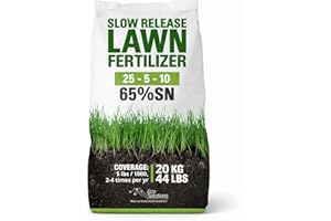 Slow Release Lawn Fertilizer 25-5-10 NPK - 65% Granular Nitrogen Formula for Deep Feeding up to 110 Days - 20kg (44lbs) Bag -