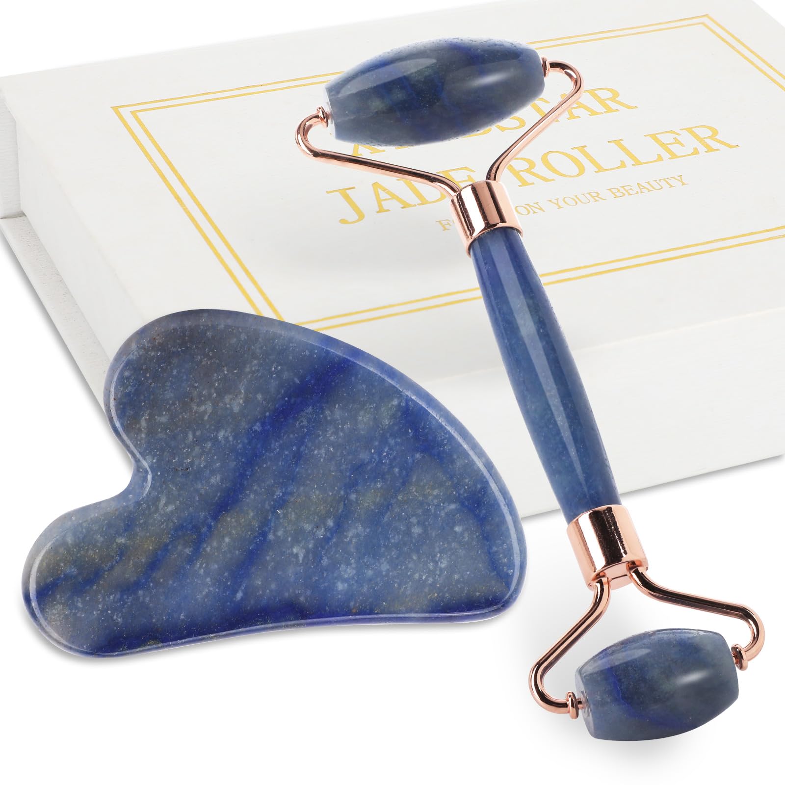 Photo 1 of XYZBSTAR Jade Roller for Face, Facial Roller Massager Skin Care Tool, Gua Sha Facial Tools for Face, Neck, Eyes, Reduce Puffiness of The Skin(Blue)
