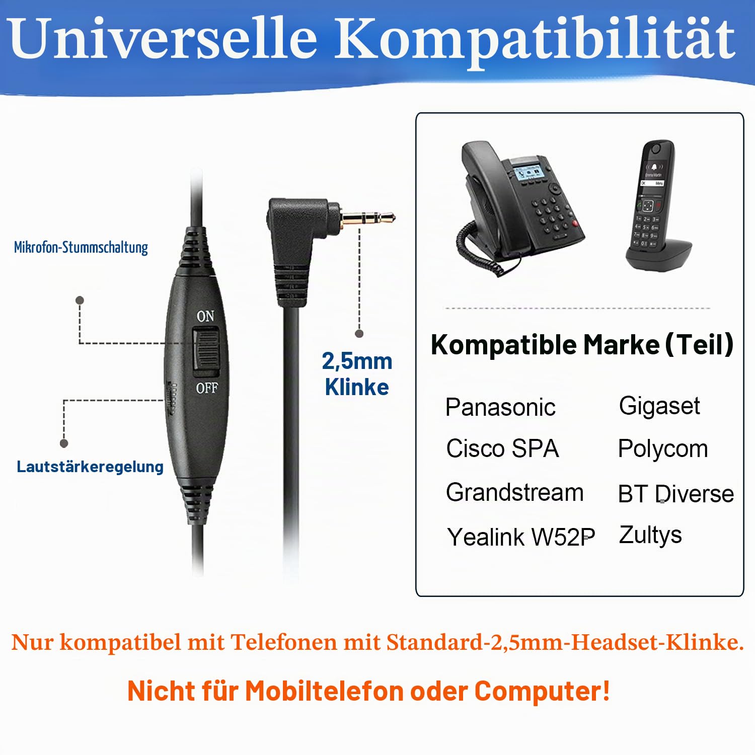 Callez Telefon Headset 2,5mm Klinke mit Mikrofon Noise Cancelling 3