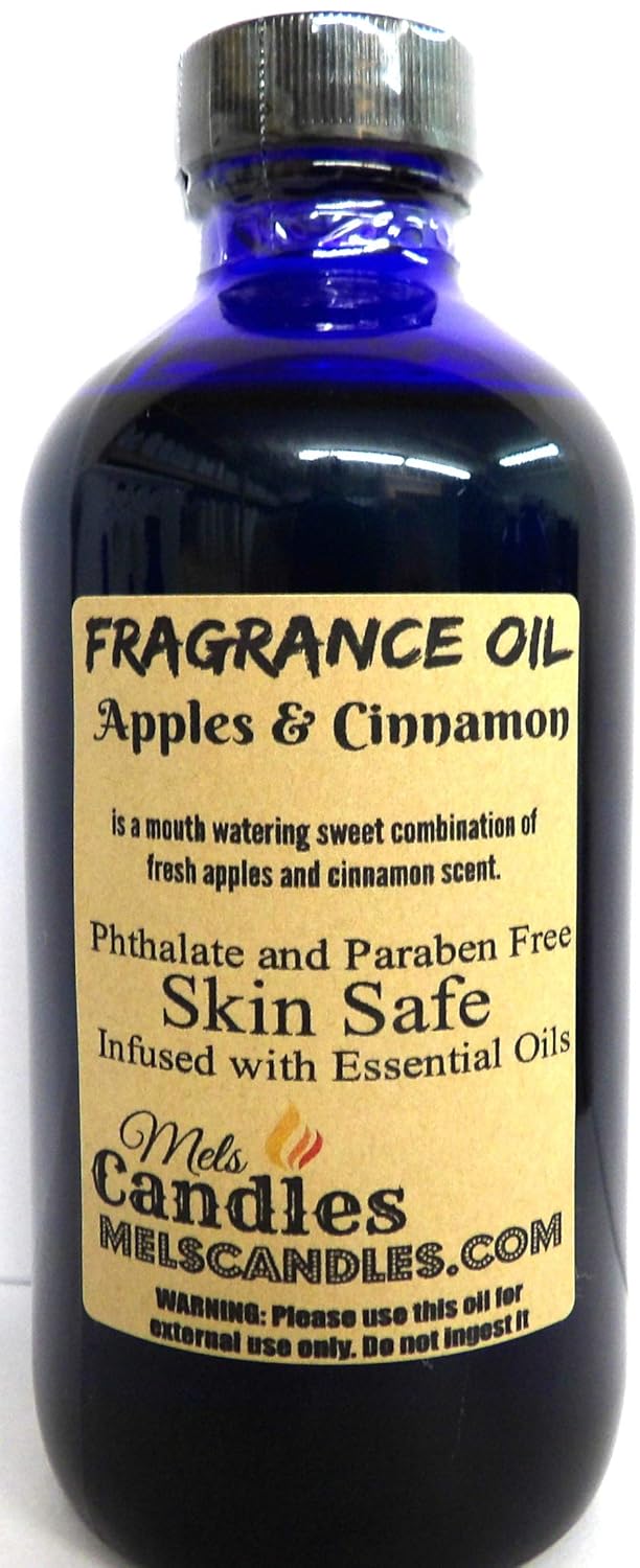 Apples & Cinnamon 4 oz Blue Glass Bottle of Premium Grade A Fragrance Oil, Skin Safe Oil, Use in Candles, Soap, Lotions, Etc