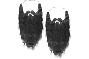 UPIQNG 2Pcs Fake Mustache Funny Fake Beard Halloween Decoration Long Fake Moustache Elastic Band Simulation Beard Facial Hair
