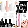 Beetles Poly Extension Gel Nail Kit 3 Colors Nude Clear White Poly Nail Gel with Nail Tips Slip Solution All-in-One Nail Builder Gel DIY French Nail Art Design Beginner Kit