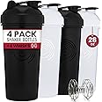 GOMOYO 4-Pack - 28 Ounce Protein Shaker Bottle for Mixes, 4xWire Whisk, Leak Proof Bulk Supplement Mixes and Pre-Workout Shaker Cups, Dishwasher Safe & BPA Free, Black & White