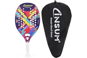 INSUM Beach Tennis Racket Carbon Fiber Surface with Sand Grit Print, Lightweight EVA Soft Racquet, with Cover Bag for Carry