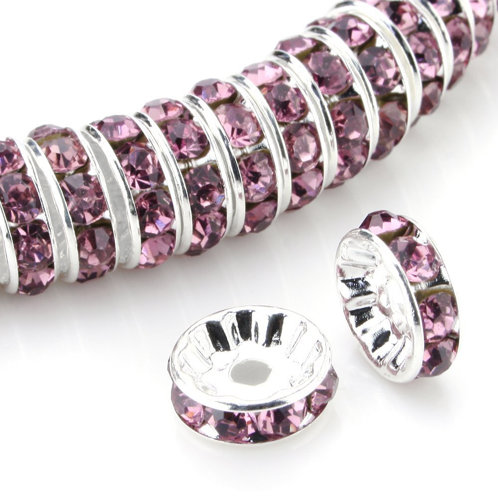 RUBYCA 100pcs 10mm A+++ Round Rondelle Spacer Charm Beads Silver Tone Amethyst Czech Crystal — image 1