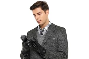 ZLUXURQ Mens Luxury Soft Lambskin Leather Touchscreen Winter Gloves Cashmere or Fleece Lined,comfortable and warm.