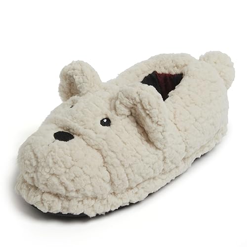 Dearfoams Easter Basket Stuffers Gifts for Kids Washable Animal Critter Slippers, White Bear, 4-5 Big Kid