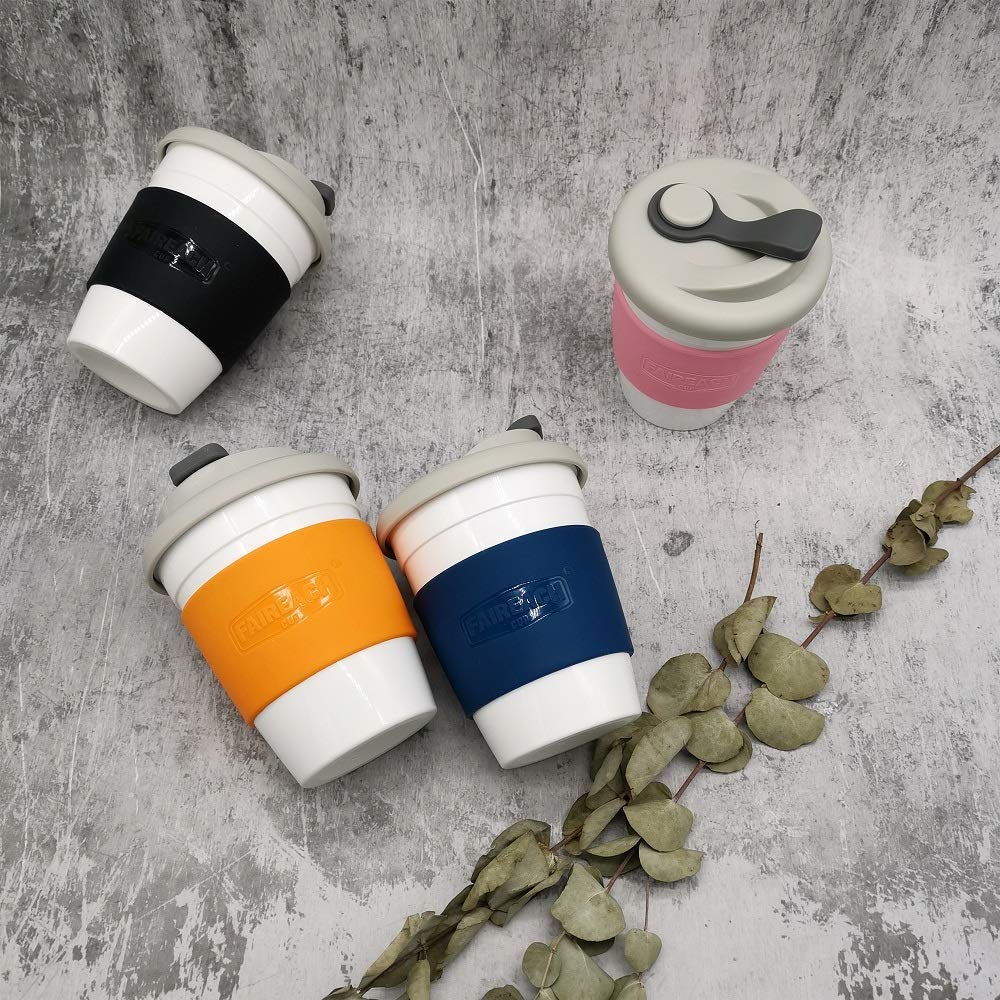 Reusable Coffee Cup with Lid 12oz / 340ml, Faireach Eco Coffee Travel Mug with Non-Slip Sleeve, Takeaway Coffee Tumbler, BPA Free, Dishwasher & Microwave Safe, Navy Blue