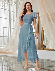 BeryLove Prom Dresses for Women Wedding Guest Ruffe