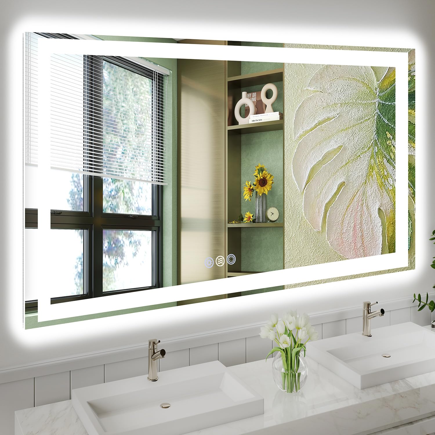 Photo 1 of Callsky 55"x 36" LED Mirror for Bathroom, 3 Colors Wall-Mounted Large Vanity Mirror with Lights, Controlled Separately, Front and Backlit, Anti Fog, Stepless Dimmable, Memory(ETL)