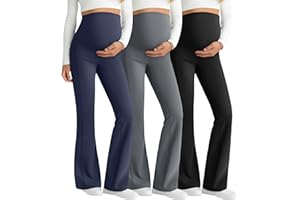 Sweetyweee 3 Pack Maternity Flared Leggings Over The Belly Yoga Bootcut Stretchy Pregnancy Pants Lounge Mama Soft Trousers