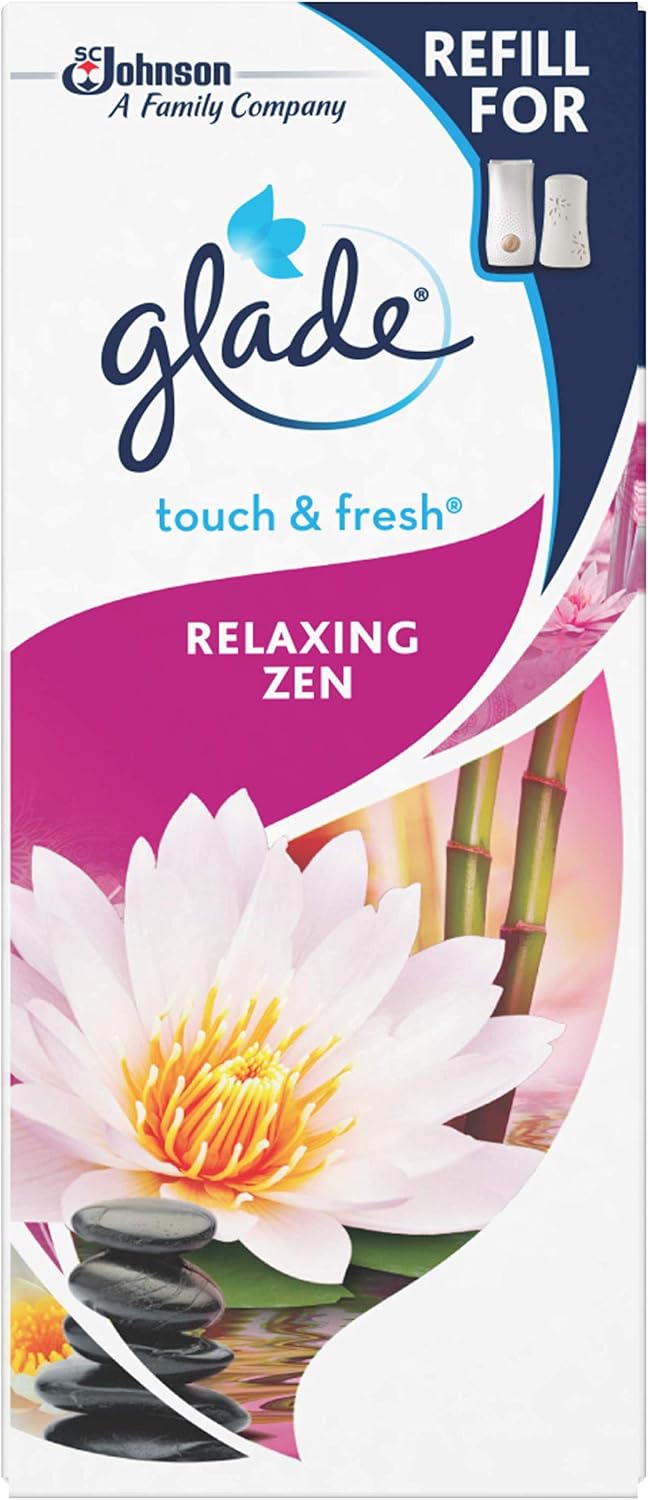 Glade Touch & Fresh Toilet Spray Air Freshener, Touch Activated Odour Eliminator for Bathroom & Home, 10 ml Refill, Relaxing Zen, Pack of 12