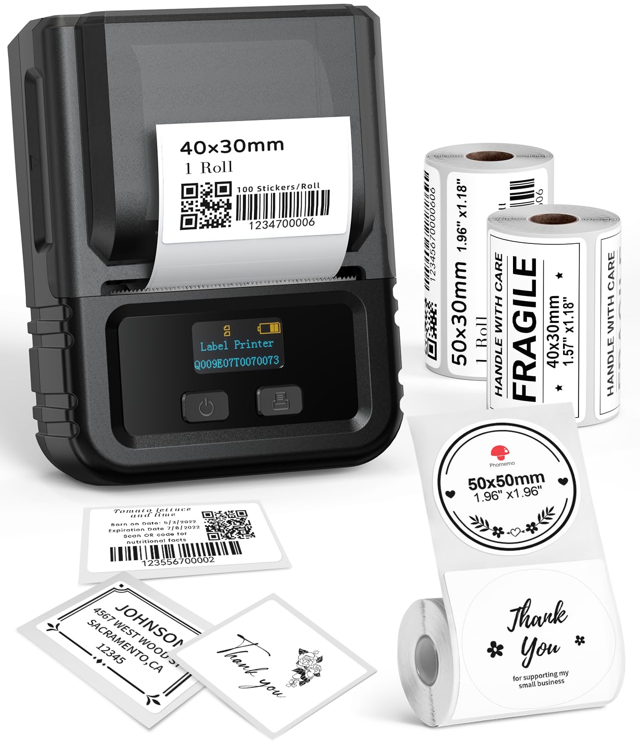 Phomemo M120 Label Maker - Bluetooth Label Printer Handheld Compatible with Android & iOS, Monochrome Thermal Label Maker Machine for Retail, Office, Small Business, with 3 Rolls Labels