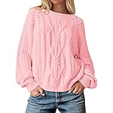 Cicy Bell Womens Oversized Cable Knit Sweaters Crew Neck Long Sleeve Fall Chunky Pullover Casual Loose Fit Sweater Tops