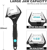 DURATECH 8-Inch Adjustable Wrench Wide Jaw 41 mm Cr-V Steel Black Oxide view 2