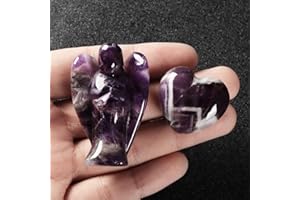 Artistone Amethyst Crystal Heart Stone & Guardian Angel Figurine Healing Stone Chakra Reiki Crystal Natural Gemstone Christma