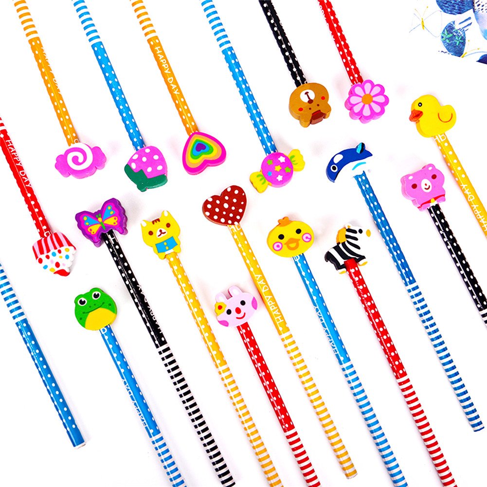 Crayons enfants, KimKo 30 x crayons de dureté de HB avec caoutchoucs pour dessin animés pour les fêtes de fin d\'année, les sacs de fête, le cadeau d\'anniversaire parfait