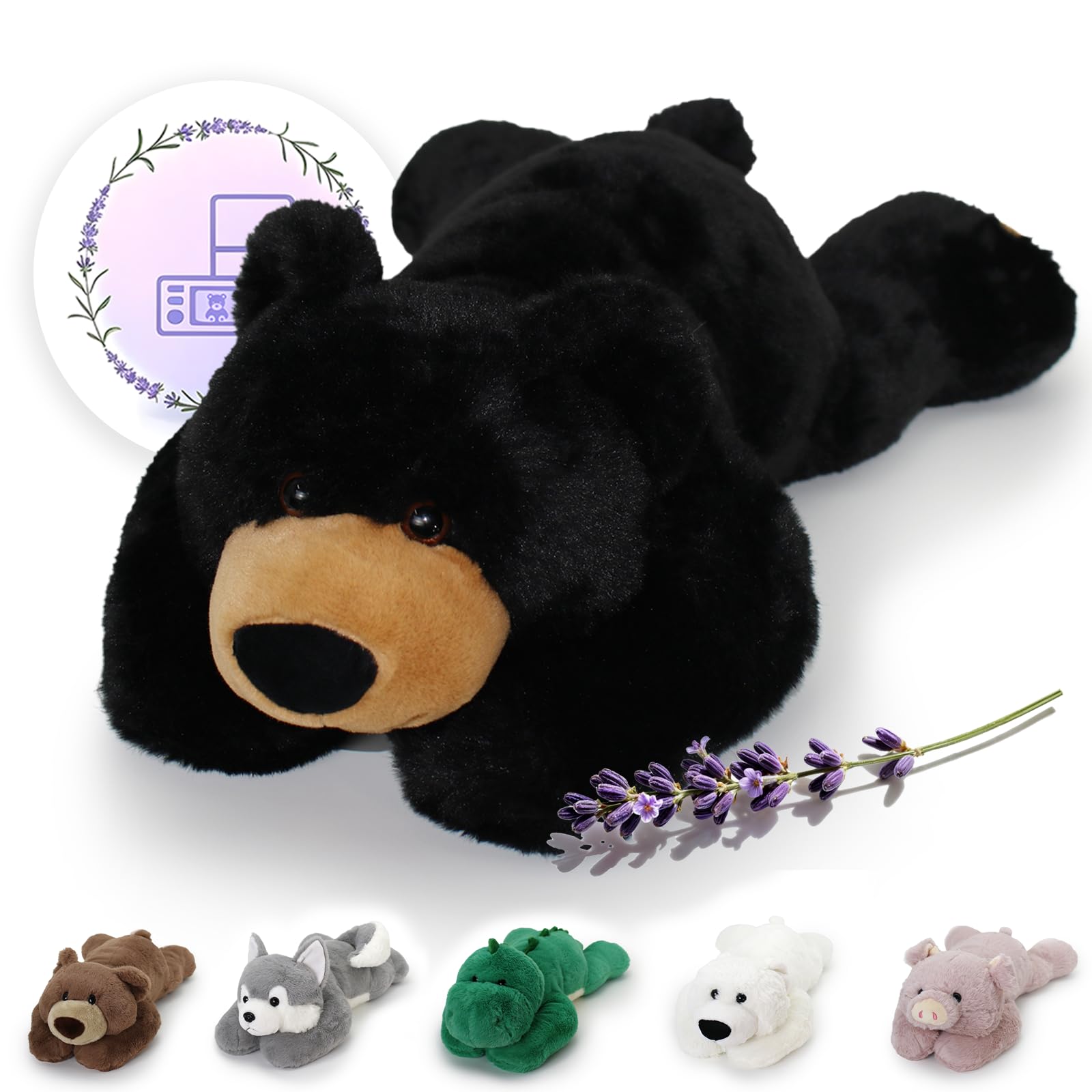 OSOCU® Microwavable Weighted Stuffed Animal - Black Bear Heating Pad with Lavender & Tourmaline - Soothing Heatable Toy for Menstrual Cramps, Muscle Aches, Shoulder Tension - Warm Compress Plush