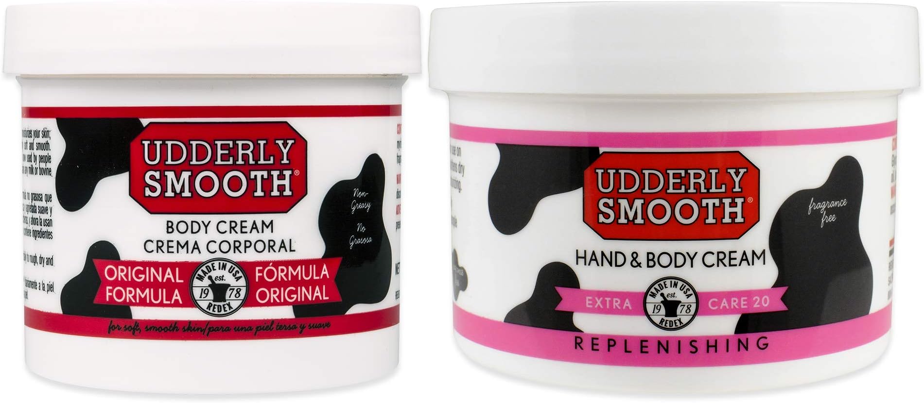 Udderly Smooth Extra Care Cream with 20% urea 8oz & 12oz Original Body Cream Jar Bundle, 2Count