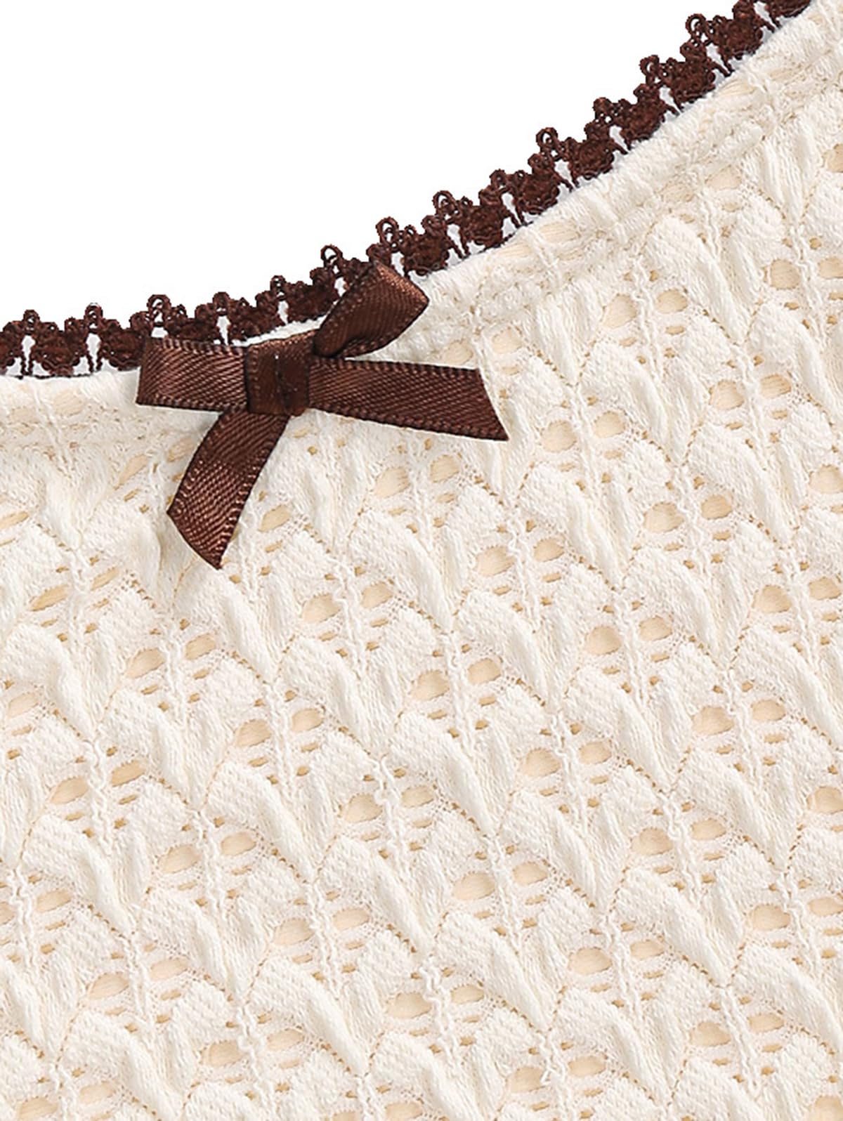 ZAFUL Women's Strapless Bikini Openwork Textured Bow Ruched Lace Up High Cut Bandeau Swimsuit Bathing Suits (0-a-Beige, M) - Image 8