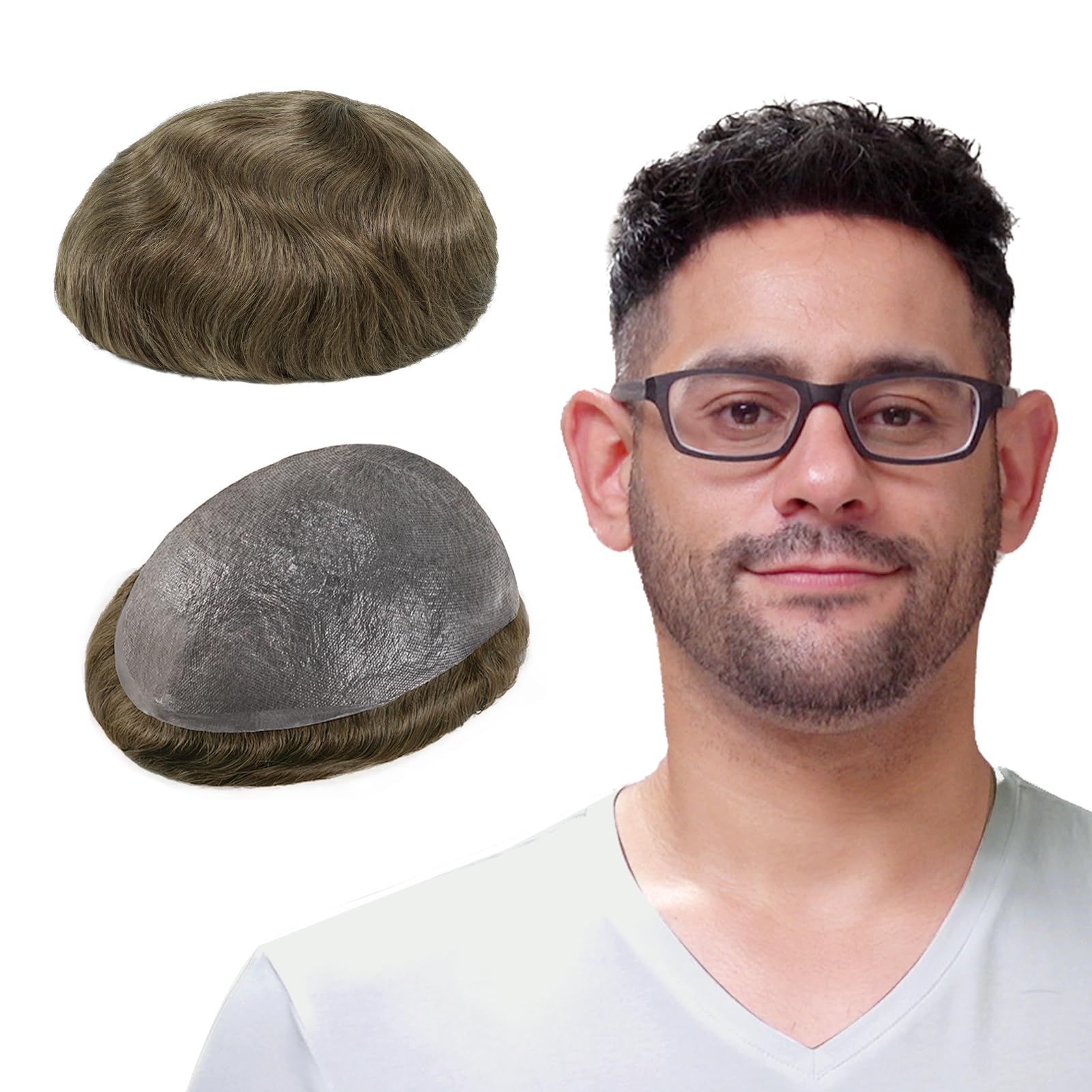 Lordhair Human Hair System for Men, Mens Hair System Mens Toupee 0.03mm Thin Skin Hair Replacement System Base Size 8x10 Inch Light Medium Density Hairpiece