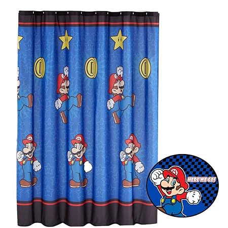2pc Super Mario Brothers Shower Curtain And Bath Mat Set Nintendo