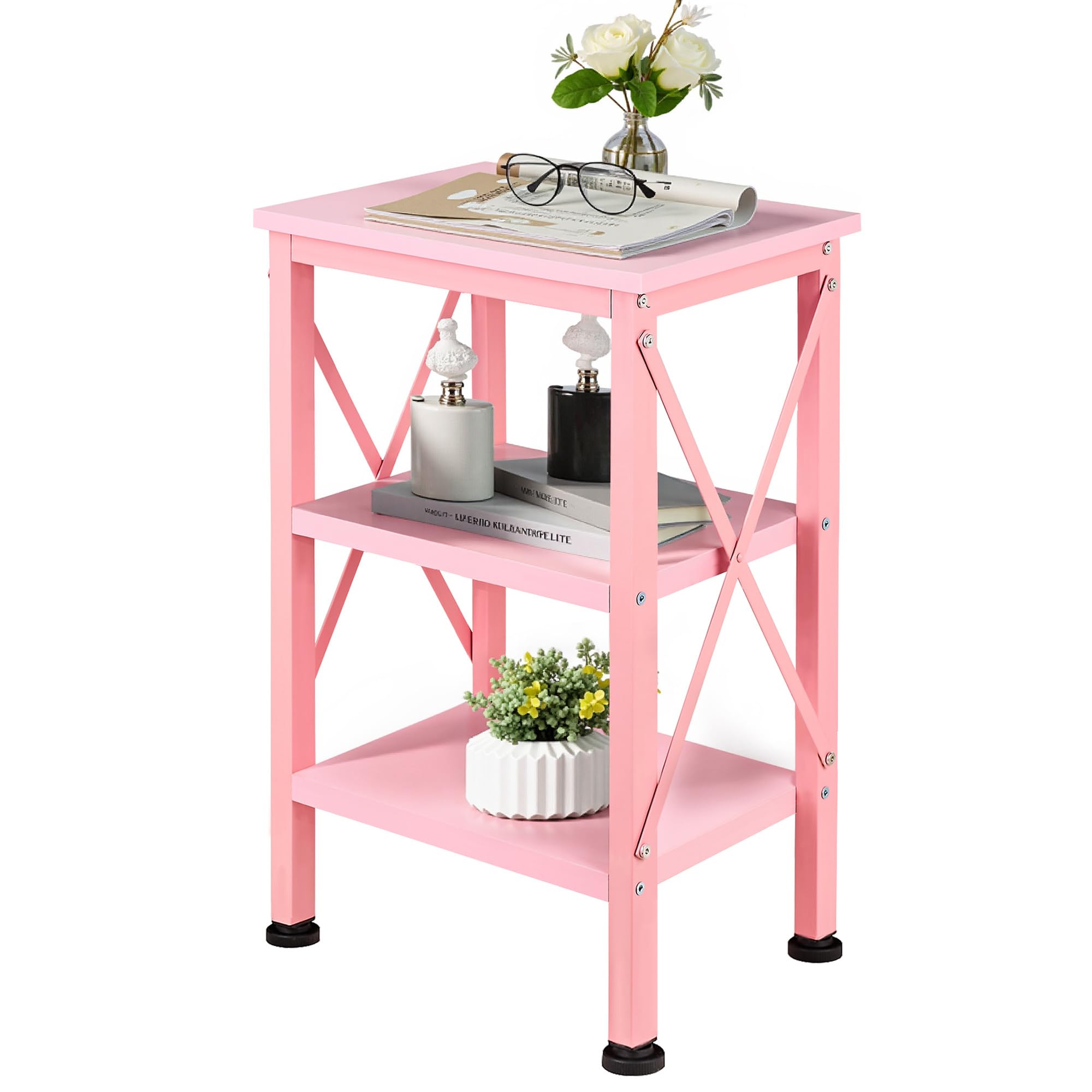 VECELO Modern Nightstands X-Design Side End Table Night Stand with Storage Shelf for Bedroom,Living Room Image