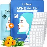 LitBear Acne Pimple Patches- Day and Night 4 Sizes 180 Dots Thin &amp; Thick Hydrocolloid Patches with Witch Hazel, Tea Tree &amp; Calendula Oil, Pimple Stickers for Covering Zits, Spots, Acne Dots