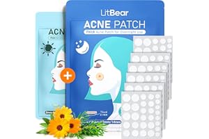LitBear Acne Pimple Patches- Day and Night 4 Sizes 180 Dots Thin & Thick Hydrocolloid Patches with Witch Hazel, Tea Tree & Calendula Oil, Extra Adhesion for Face Zit Patch Dots