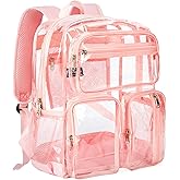 Vorspack Clear Backpack Heavy Duty - Multi-pockets Clear Bookbag Transparent See Through Backpacks for College Work Festival - Pink