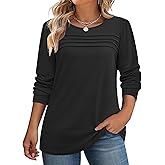 IN'VOLAND Plus Size Long Sleeve Tops for Women Fall Crewneck Shirts Pleated Casual Dressy Blouses 2025