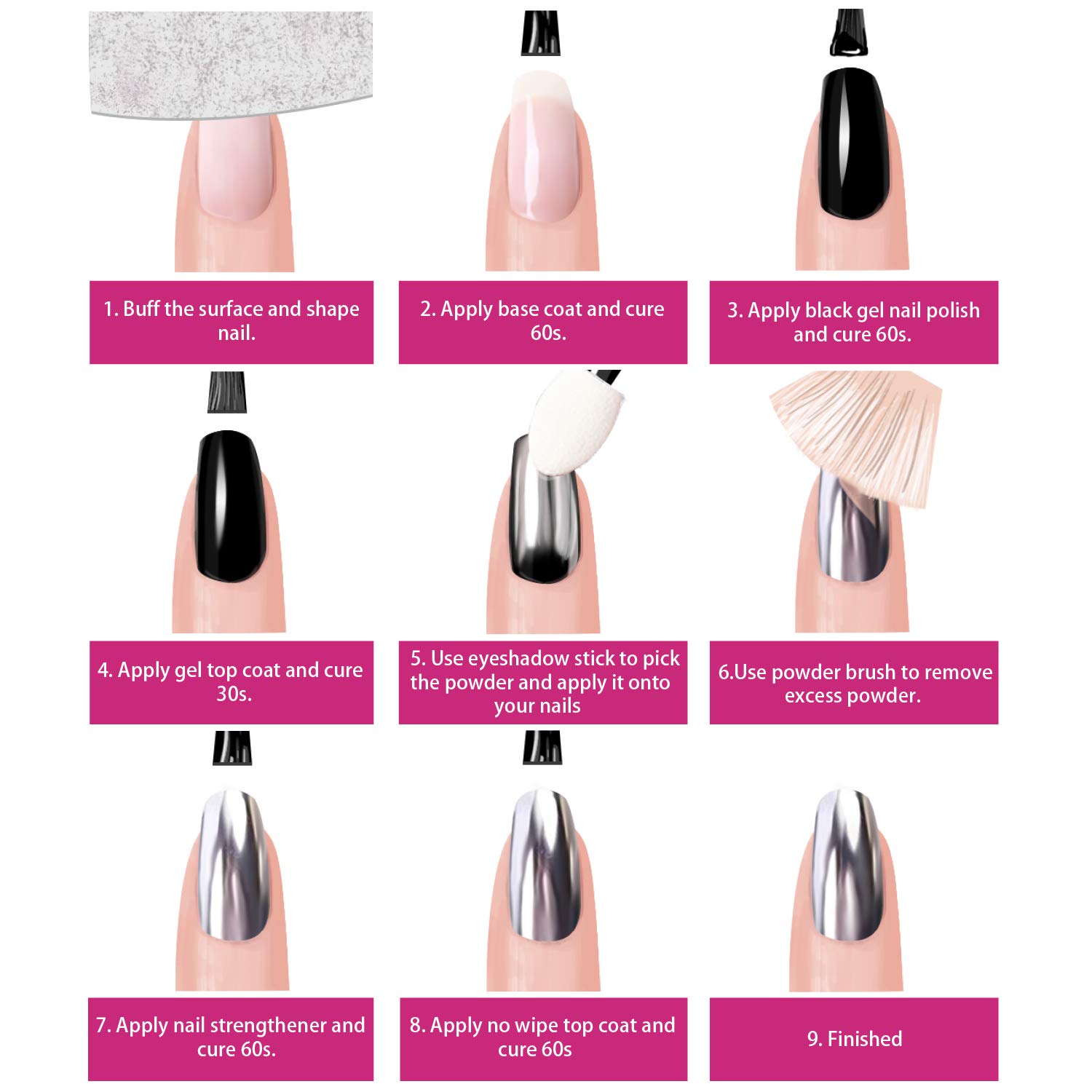 Beetles Chrome Nail Powder Mirror Effect Holographic Aurora Iridescent Pearlescent Manicure Art Decoration Glitter, 8 Colors 1g or 0.5g/Jar : Beauty