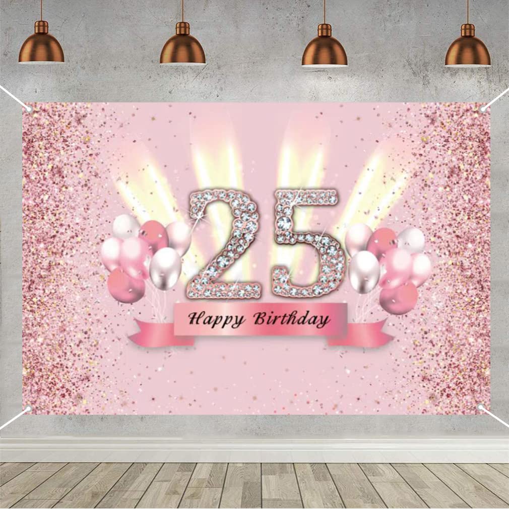 Rose Gold 25th Birthday Decoration - Fabric Poster & Banner for Women's Party Supplies
