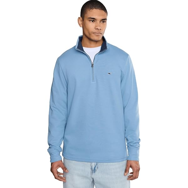 vineyard vines, Mens, Calmwater Quarter-Zip, Aqua Haze, Small at