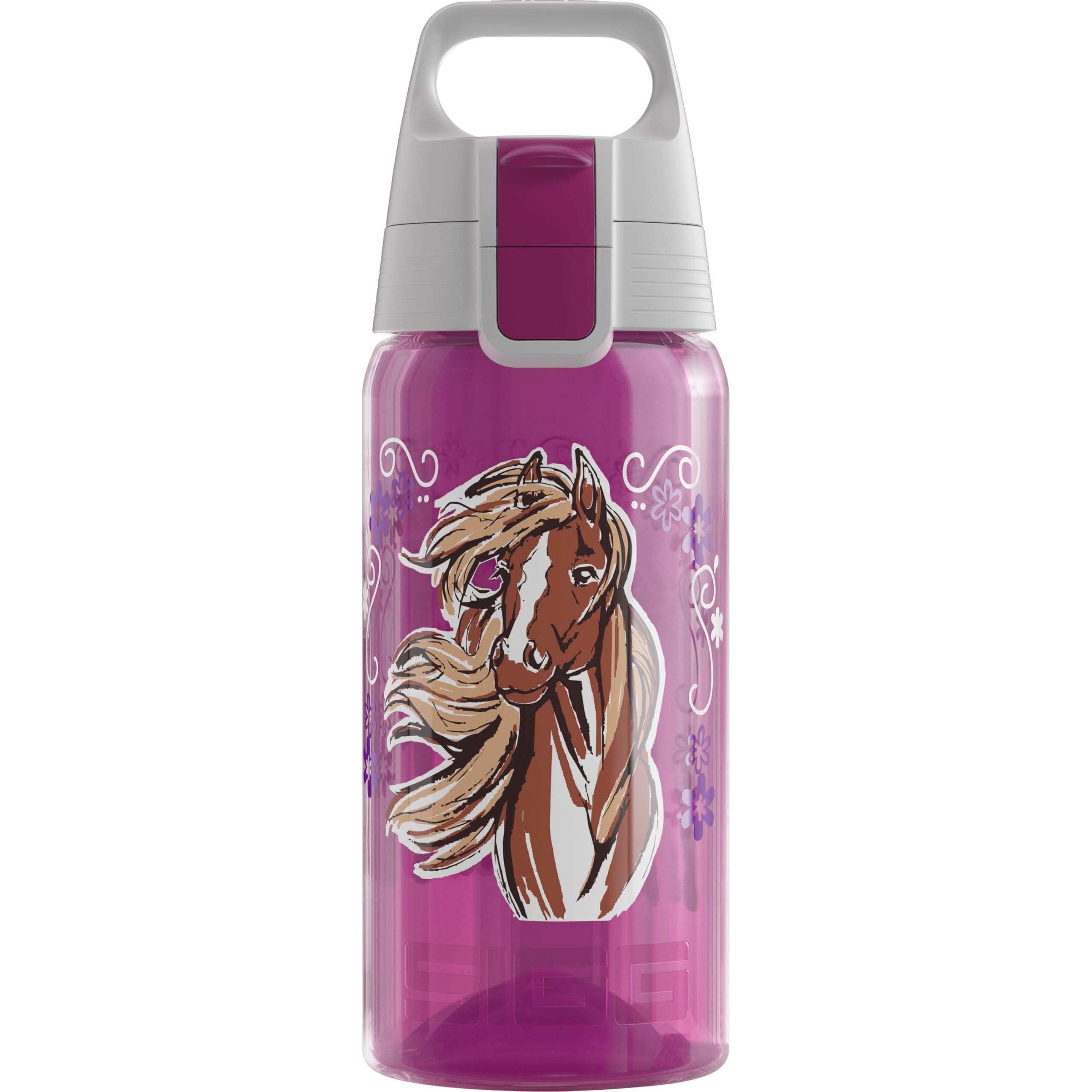 Sigg - Sports Water Bottle For Kids - Viva One Horse & Flower - Suitable For Carbonated Drinks - Leakproof - Dishwasher Safe - BPA Free - School & Bike - Pink - 0.5L — image 1