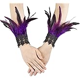 MAOFENG Women's Gothic Lace Feather Gloves Feather Arm Sleeve Wristband Mesh Cuff Cosplay Halloween Costume Accessories