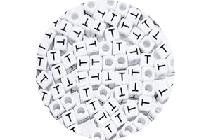 ACOFECT Square Letter Beads 6x6mm Acrylic Alphabet Beads T for Bracelets Jewelry Making Keychain DIY - 100pcs