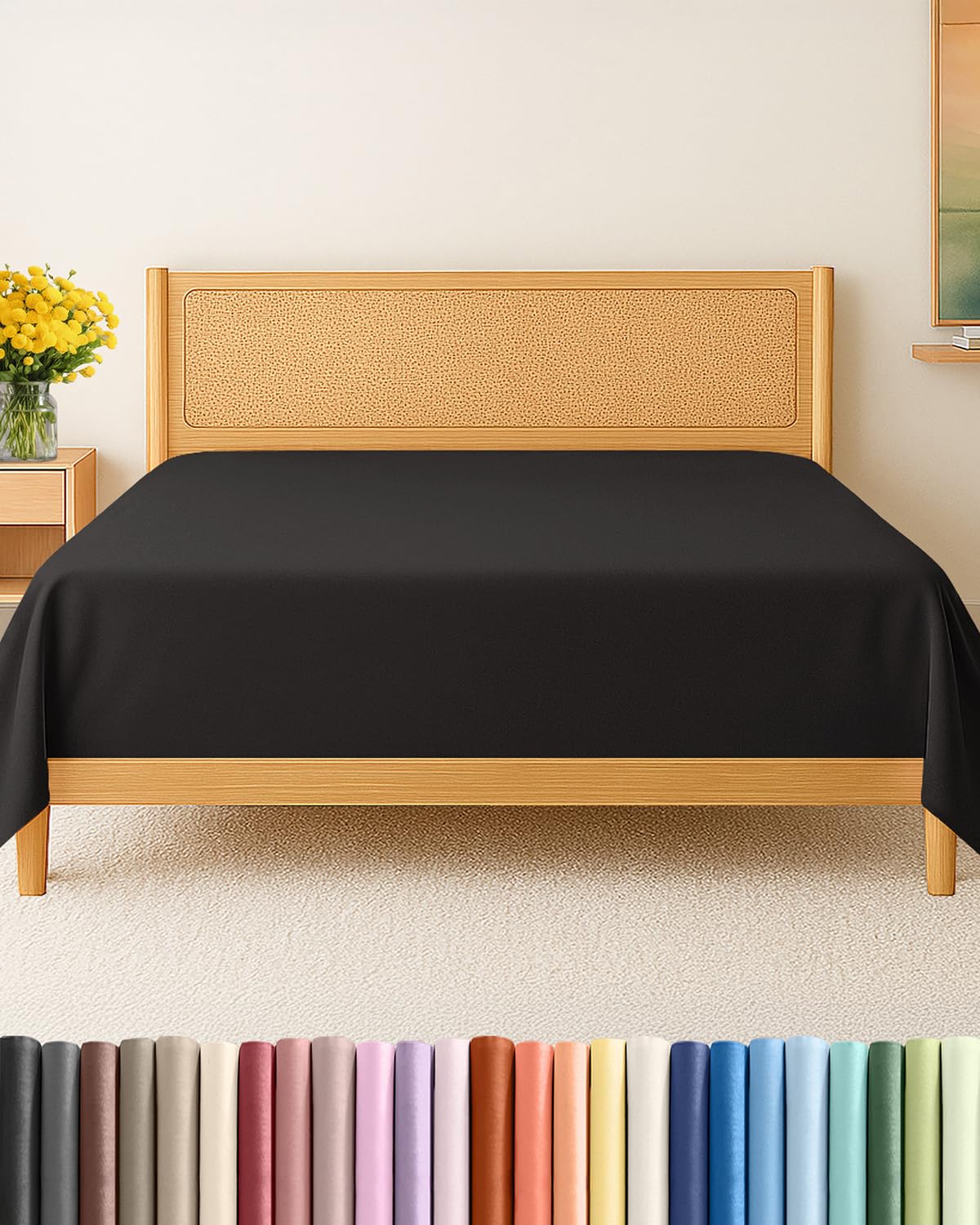 Photo 1 of King Size Flat Sheet - Hotel Quality Top Flat Bed Sheet Only - Ultra-Soft, Comfy, Breathable & Cooling - Fade & Wrinkle Free - Easy-Care, Stain & Shrink Resistant Bedding - Easy-Fit & Oeko-Tex - Black
