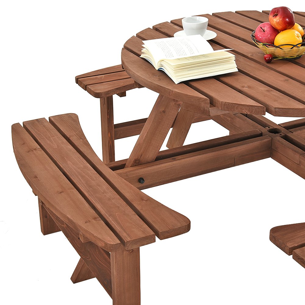 Banc En Bois 8 Places Newzeal Banc De Pique Nique 8 Places Rond En Bois Table De Jardin Terrasse Mobilier De Jardin Bancs