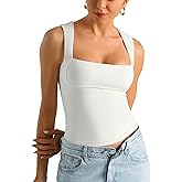 HOYAYO Women's Slim Fit Double-Layer Tank Top Square Neck Sleeveless Basic Fitted Tee Shirt