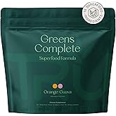 TRU Supplements Greens Complete Superfood Powder with 8 Organic Greens, Ginger, Turmeric, Beets, Fiber & Digestive Enzymes, Superfood Drink Mix for Natural Energy, Digestion & Wellness, 24 Servings