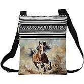 LiuenMgg Brown War Horse Messenger Bag Small Ethnic Pattern Printed Adjustable Strap Crossbody Zipper Bag Brown War Horse Phone Bag Wallet Cute Shoulder Handbag for Women Friends
