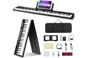 Asmuse Piano Keyboard 88 Key, Portable Keyboard Piano Full Size Semi Weighted, Bluetooth MIDI Folding Keyboard with Microphone Sustain Pedal Bag, Foldable Electric Piano for Beginners Adults Practice