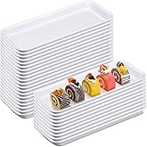 Ziliny 30 Pcs White Serving Platters 14 x 6 Inch Rectangle Serving Trays Reusable Food Tray Dishes Dessert Trays Plastic Plates for Wedding Home Table Thanksgiving Christmas Party